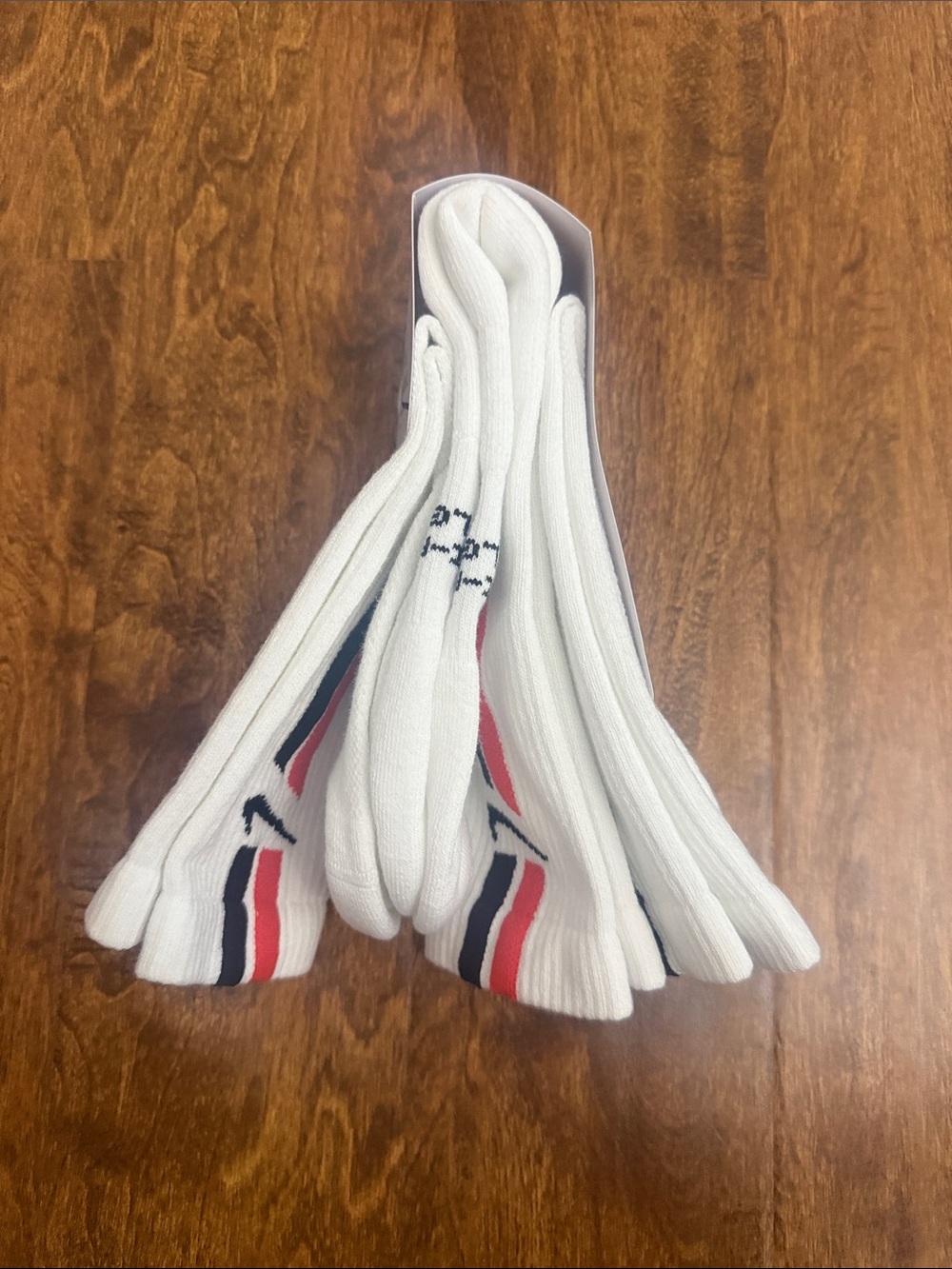Nike Crew Socks in White with Red & Black Stripe Accents - Picture 5 of 9